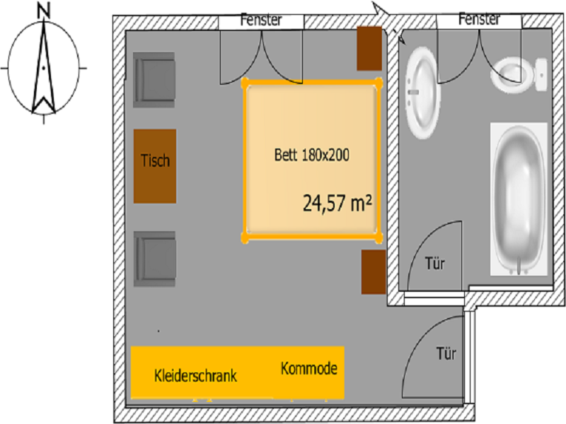 Skizze Standard-Doppelzimmer Nr. 2 + 8