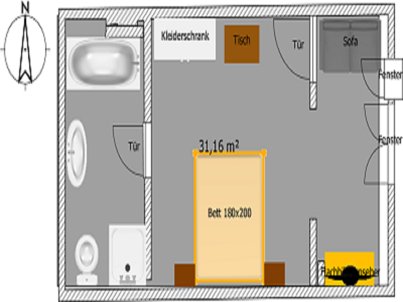 Skizze Doppelzimmer mit Sitzecke Nr. 6 + 12