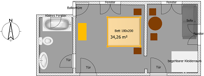 Skizze Doppelzimmer mit Sitzecke Nr. 10
